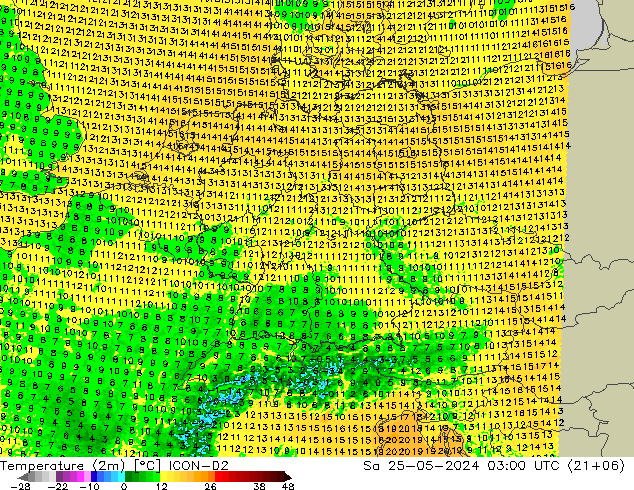 карта температуры ICON-D2 сб 25.05.2024 03 UTC