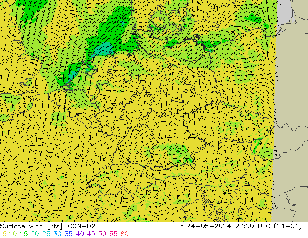 风 10 米 ICON-D2 星期五 24.05.2024 22 UTC