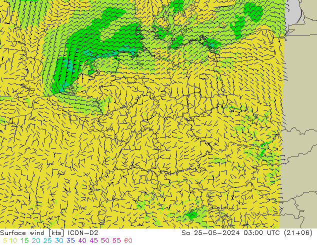 Surface wind ICON-D2 So 25.05.2024 03 UTC