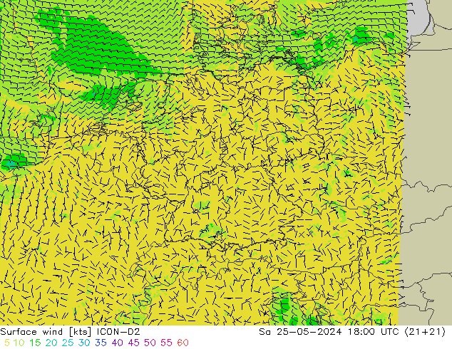 Surface wind ICON-D2 Sa 25.05.2024 18 UTC