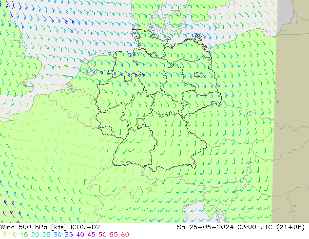 Viento 500 hPa ICON-D2 sáb 25.05.2024 03 UTC