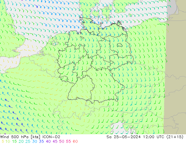 wiatr 500 hPa ICON-D2 so. 25.05.2024 12 UTC