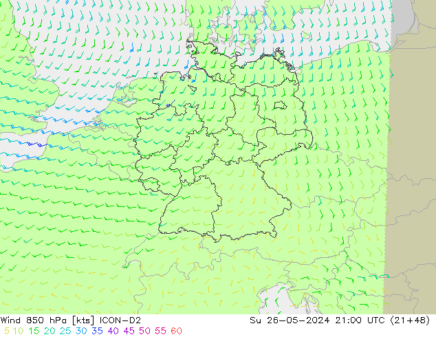 Wind 850 hPa ICON-D2 So 26.05.2024 21 UTC