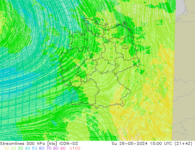 ветер 500 гПа ICON-D2 Вс 26.05.2024 15 UTC