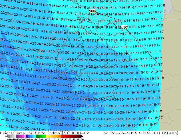 Hoogte/Temp. 500 hPa ICON-D2 za 25.05.2024 03 UTC