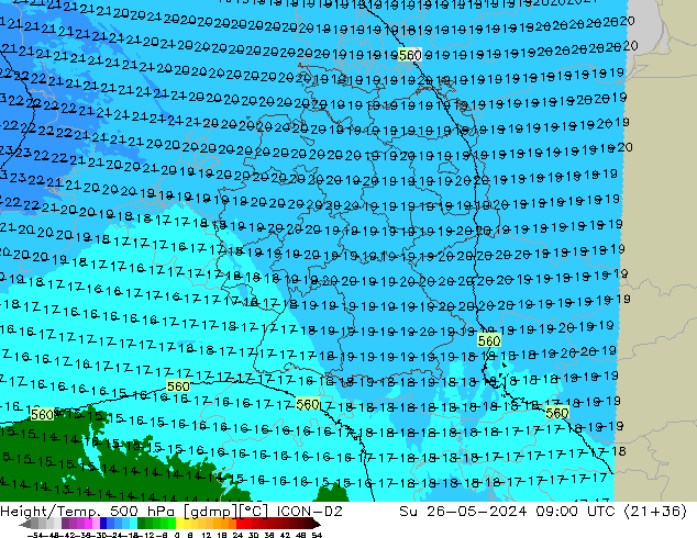 Geop./Temp. 500 hPa ICON-D2 dom 26.05.2024 09 UTC