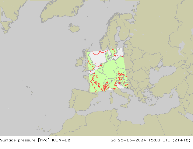 Presión superficial ICON-D2 sáb 25.05.2024 15 UTC