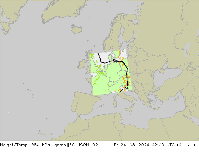 Height/Temp. 850 hPa ICON-D2 Fr 24.05.2024 22 UTC