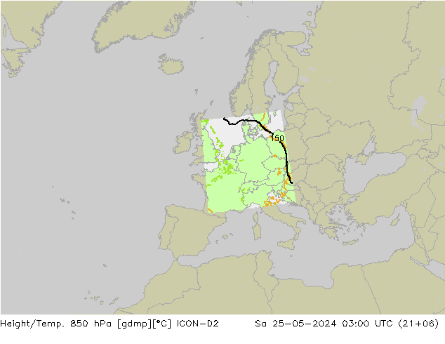 Hoogte/Temp. 850 hPa ICON-D2 za 25.05.2024 03 UTC