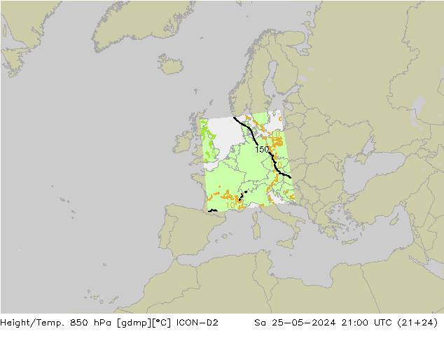 Hoogte/Temp. 850 hPa ICON-D2 za 25.05.2024 21 UTC