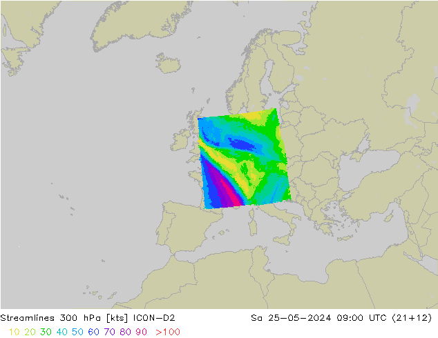 Stroomlijn 300 hPa ICON-D2 za 25.05.2024 09 UTC