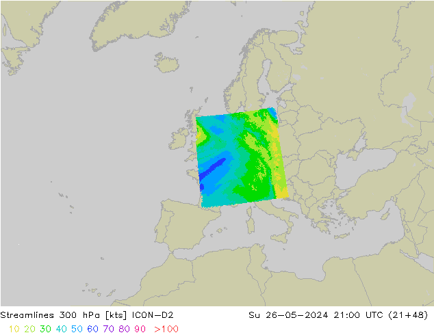 ветер 300 гПа ICON-D2 Вс 26.05.2024 21 UTC