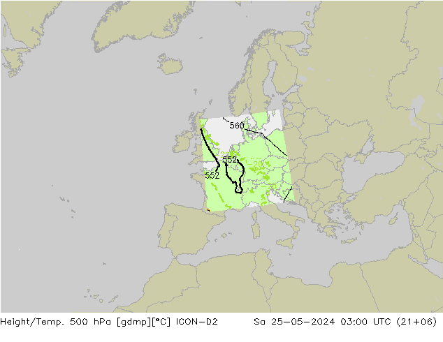 Height/Temp. 500 hPa ICON-D2 sab 25.05.2024 03 UTC