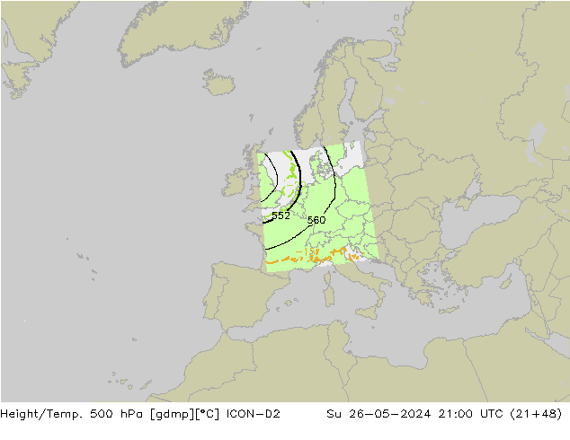 Height/Temp. 500 hPa ICON-D2 So 26.05.2024 21 UTC