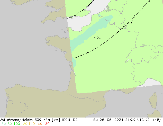 Jet stream ICON-D2 Dom 26.05.2024 21 UTC