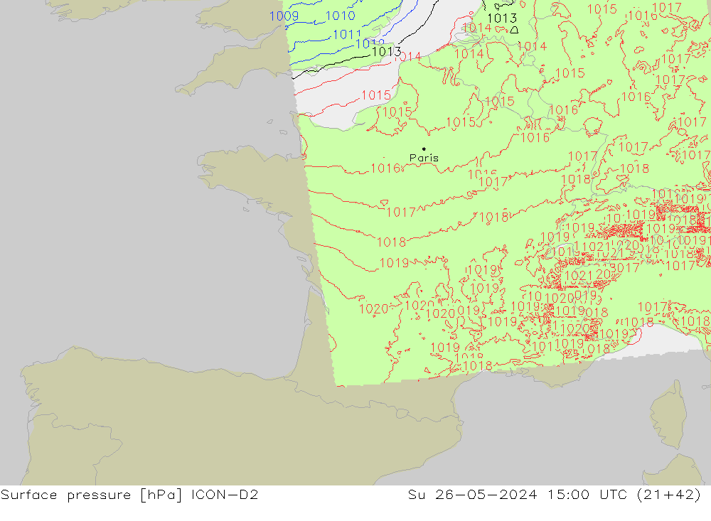 Surface pressure ICON-D2 Su 26.05.2024 15 UTC