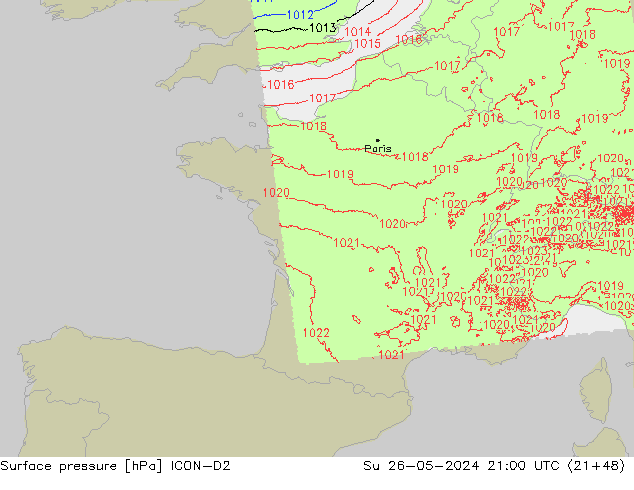pression de l'air ICON-D2 dim 26.05.2024 21 UTC