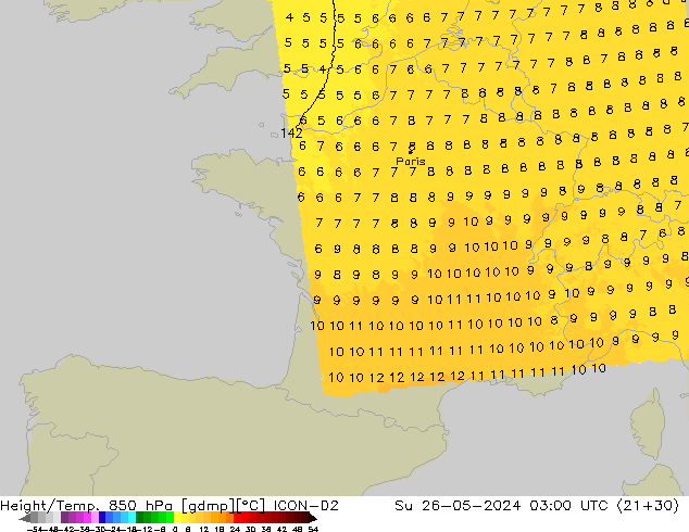 Height/Temp. 850 hPa ICON-D2  26.05.2024 03 UTC