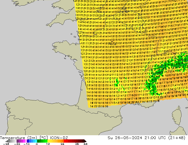 Temperature (2m) ICON-D2 Ne 26.05.2024 21 UTC