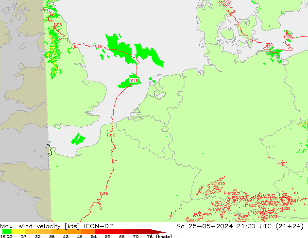 Windböen ICON-D2 Sa 25.05.2024 21 UTC