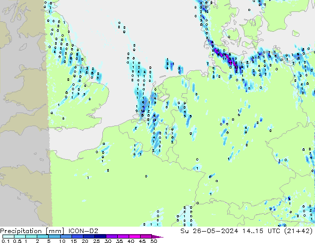 Precipitation ICON-D2 Su 26.05.2024 15 UTC