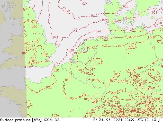 Surface pressure ICON-D2 Fr 24.05.2024 22 UTC