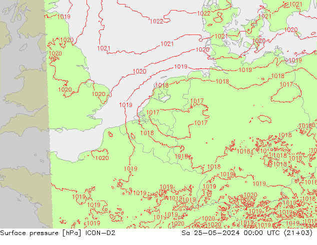 Atmosférický tlak ICON-D2 So 25.05.2024 00 UTC