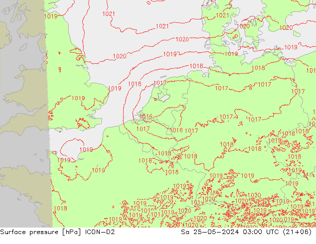 Surface pressure ICON-D2 Sa 25.05.2024 03 UTC