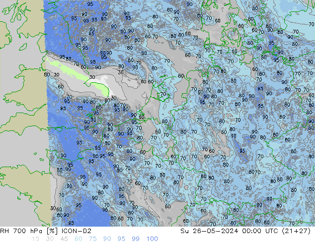 RH 700 hPa ICON-D2 So 26.05.2024 00 UTC