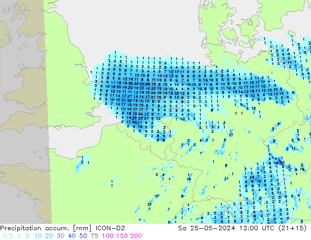 Precipitation accum. ICON-D2 sab 25.05.2024 12 UTC