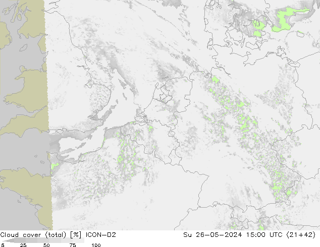 Nuages (total) ICON-D2 dim 26.05.2024 15 UTC