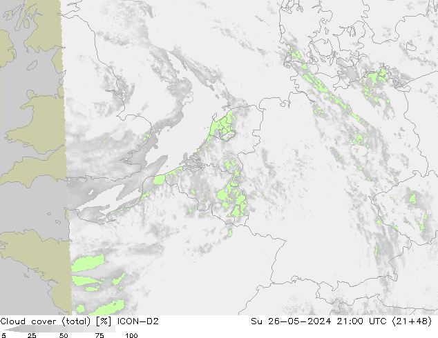 zachmurzenie (suma) ICON-D2 nie. 26.05.2024 21 UTC