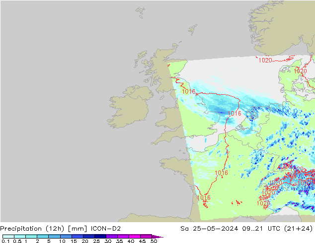 Precipitación (12h) ICON-D2 sáb 25.05.2024 21 UTC