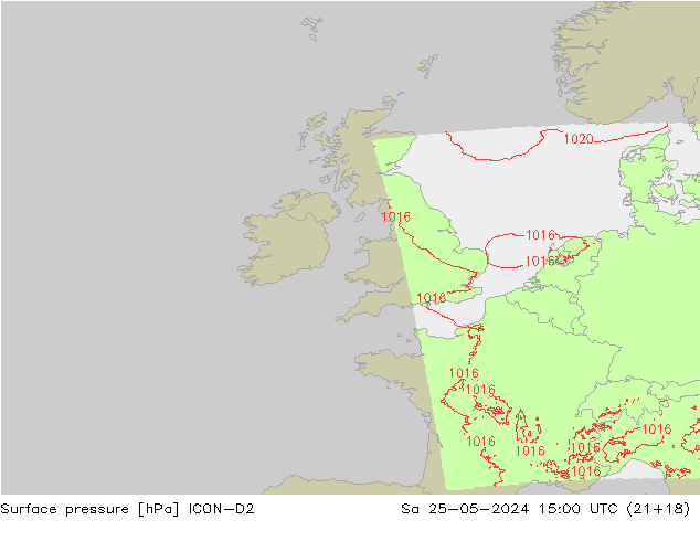 pressão do solo ICON-D2 Sáb 25.05.2024 15 UTC