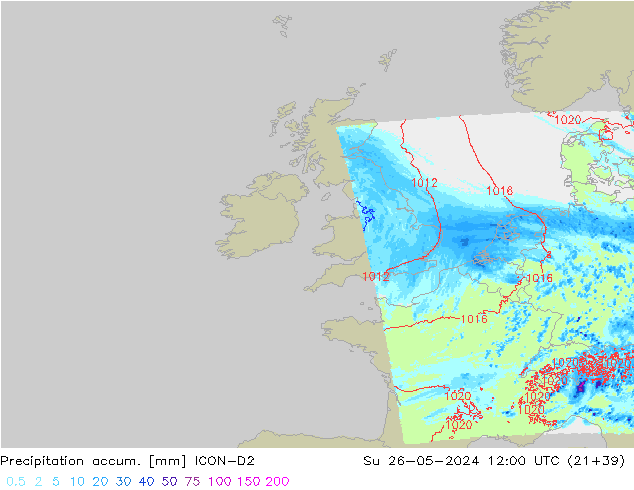 Precipitation accum. ICON-D2  26.05.2024 12 UTC