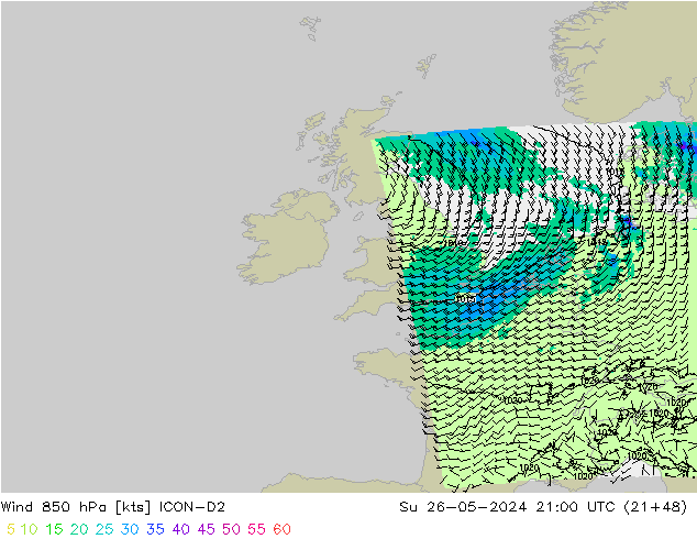 Wind 850 hPa ICON-D2 Su 26.05.2024 21 UTC