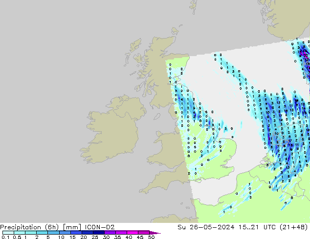 Yağış (6h) ICON-D2 Paz 26.05.2024 21 UTC