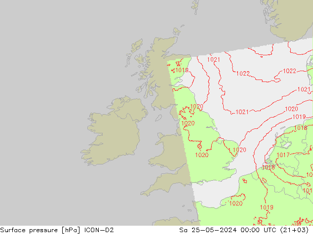 Surface pressure ICON-D2 Sa 25.05.2024 00 UTC