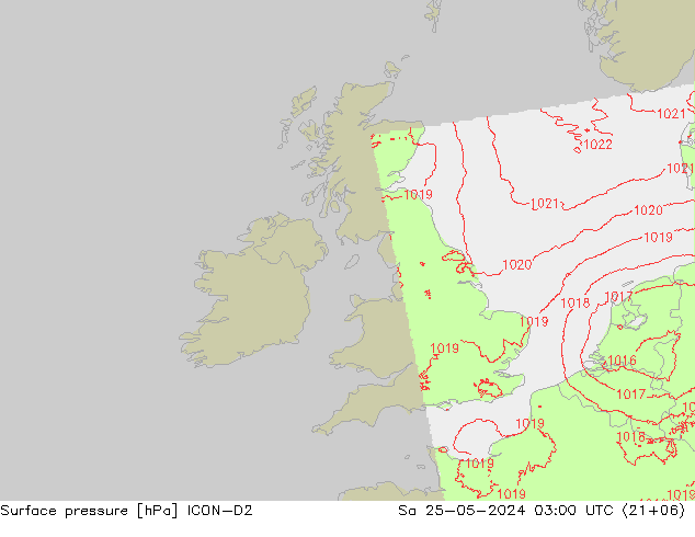 Surface pressure ICON-D2 Sa 25.05.2024 03 UTC