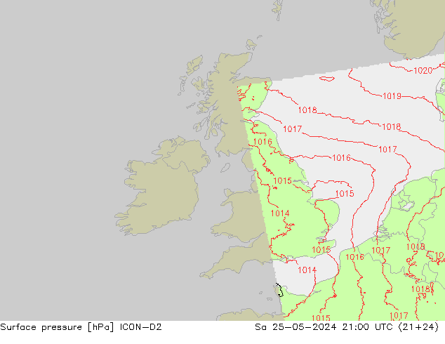 Surface pressure ICON-D2 Sa 25.05.2024 21 UTC