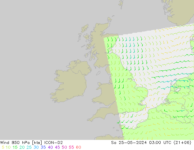 Viento 850 hPa ICON-D2 sáb 25.05.2024 03 UTC