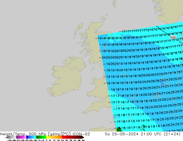 Géop./Temp. 500 hPa ICON-D2 sam 25.05.2024 21 UTC