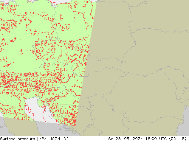 Presión superficial ICON-D2 sáb 25.05.2024 15 UTC