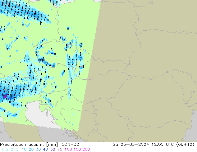 Precipitation accum. ICON-D2 Sa 25.05.2024 12 UTC