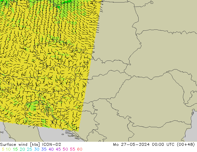 Vento 10 m ICON-D2 Seg 27.05.2024 00 UTC