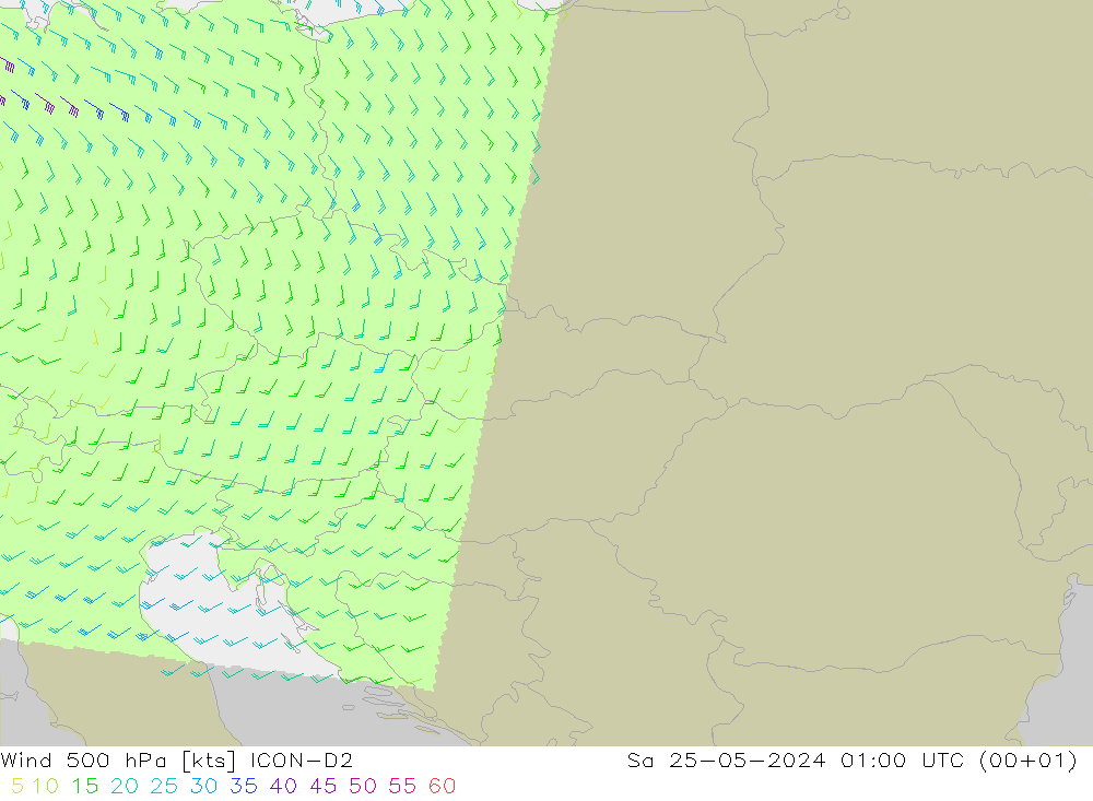 Wind 500 hPa ICON-D2 Sa 25.05.2024 01 UTC