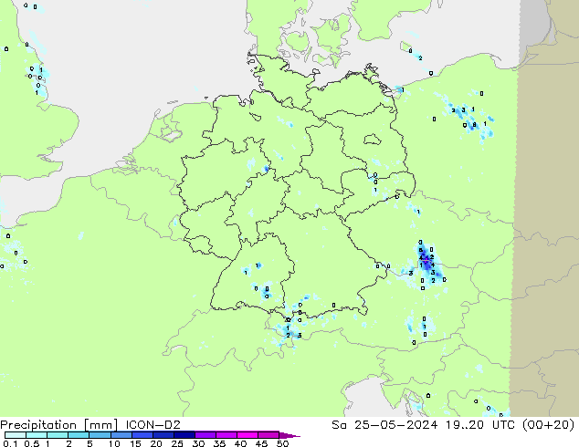 Precipitation ICON-D2 Sa 25.05.2024 20 UTC