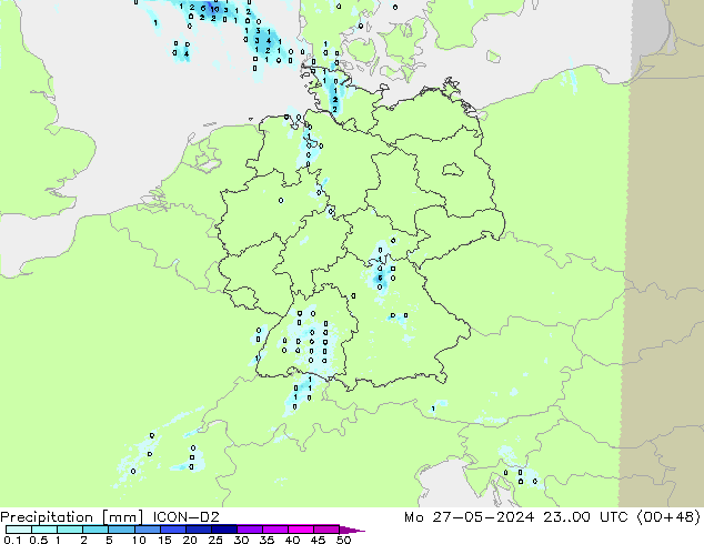 Precipitation ICON-D2 Mo 27.05.2024 00 UTC