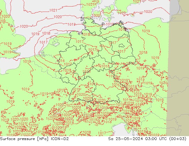 Surface pressure ICON-D2 Sa 25.05.2024 03 UTC