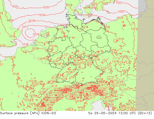 Surface pressure ICON-D2 Sa 25.05.2024 12 UTC